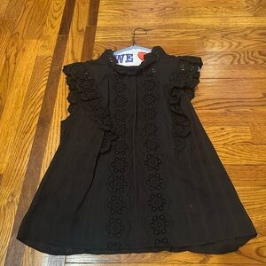 La Vie Black Floral Trim Blouse Size Large
